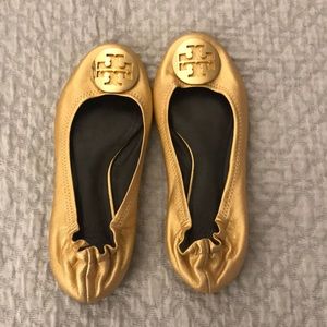 Tory Burch gold flats